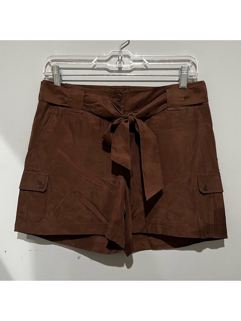 NEW Talbots Silk Belted Tie Waist Relaxed Trouser Cut Cargo Shorts 2P NWT Brown